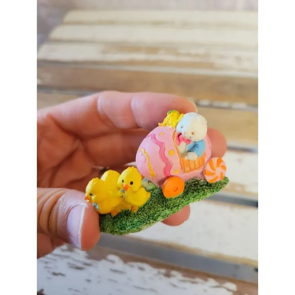 Enesco chicken Carriage bunny AS IS 1990‎ mini village spring decor